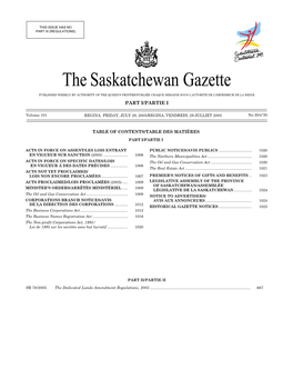 Sask Gazette, Part I, Jul 29, 2005