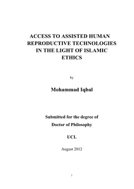 Access to Assisted Human Reproductive Technologies in the Light of Islamic Ethics