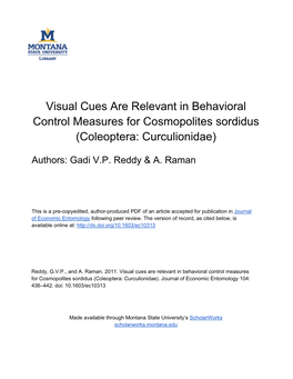 Visual Cues Are Relevant in Behavioral Control Measures for Cosmopolites Sordidus (Coleoptera: Curculionidae)