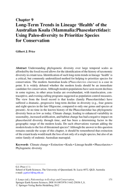 Of the Australian Koala (Mammalia:Phascolarctidae): Using Paleo-Diversity to Prioritize Species for Conservation