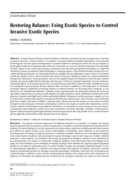 Restoring Balance: Using Exotic Species to Control Invasive Exotic Species