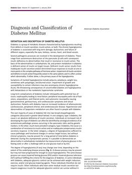 Diagnosis and Classification of Diabetes Mellitus