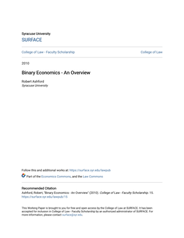 Binary Economics - an Overview