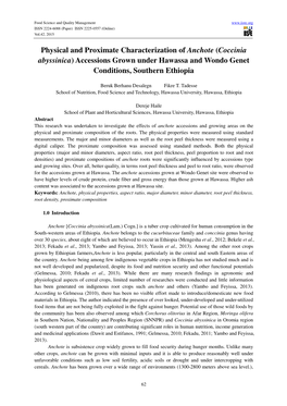 Coccinia Abyssinica ) Accessions Grown Under Hawassa and Wondo Genet Conditions, Southern Ethiopia