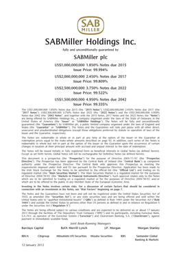 Sabmiller Holdings Inc