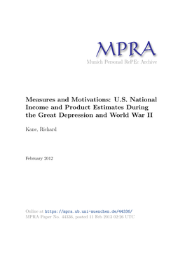 US National Income and Product Estimates During the Great