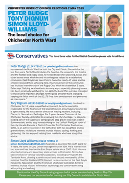 PETER BUDGE TONY DIGNUM SIMON LLOYD- WILLIAMS the Local Choice for Chichester North Ward