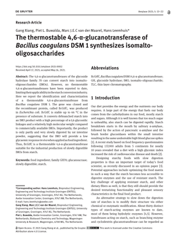 The Thermostable 4,6-Α-Glucanotransferase of Bacillus Coagulans DSM 1 Synthesizes Isomalto- Oligosaccharides