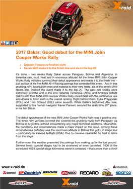 2017 Dakar: Good Debut for the MINI John Cooper Works Rally