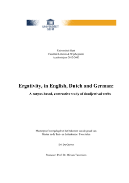 Ergativityc in English, Dutch and German: a Corpus-Based, Contrastive Study of Deadjectival Verbs