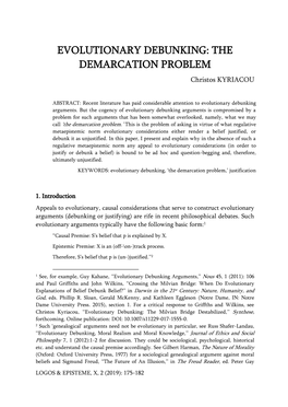 EVOLUTIONARY DEBUNKING: the DEMARCATION PROBLEM Christos KYRIACOU