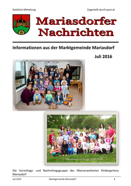 Informationen Aus Der Marktgemeinde Mariasdorf Juli 2016