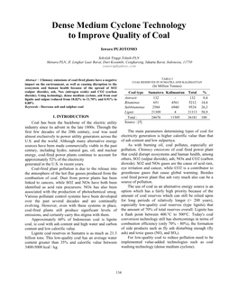 Dense Medium Cyclone Technology to Improve Quality of Coal