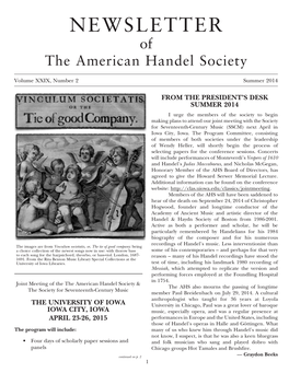 NEWSLETTER of the American Handel Society