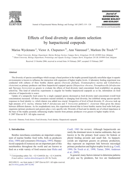 Effects of Food Diversity on Diatom Selection by Harpacticoid Copepods ⁎ Marisa Wyckmans A, Victor A