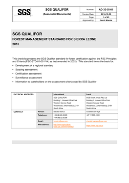 SGS QUALIFOR Number: AD 33-SI-01 (Associated Documents) Version Date: 2016-12-20 Page: 1 of 63 Approved By: Gerrit Marais