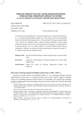 Prilog Proučavanju Zemljoposjedničke Strukture Srednjovjekovne Istre (S Naglaskom Na Posjedu Freisinške Biskupije)