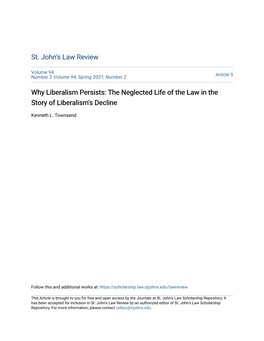 Why Liberalism Persists: the Neglected Life of the Law in the Story of Liberalism's Decline