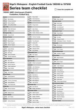 Series Team Checklist I Have the Complete Set 1959/60 A&BC Chewing Gum (English) Footballers, Football Quiz