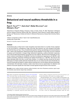 Behavioral and Neural Auditory Thresholds in a Frog