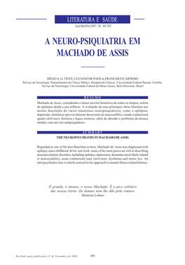 A Neuro-Psiquiatria Em Machado De Assis