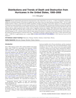 Distributions and Trends of Death and Destruction from Hurricanes in the United States, 1900–2008