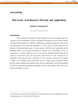 Diversity of Lactic Acid Bacteria in Thai Fermented Foods
