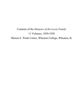 Contents of the Memoirs of the Lewis Family 11 Volumes, 1850-1930 Marion E