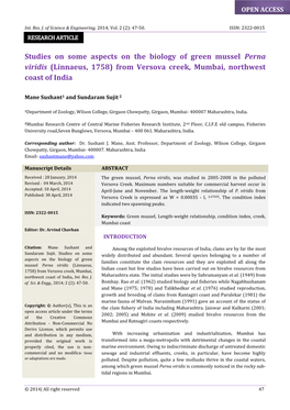 Studies on Some Aspects on the Biology of Green Mussel Perna Viridis (Linnaeus, 1758) from Versova Creek, Mumbai, Northwest Coast of India