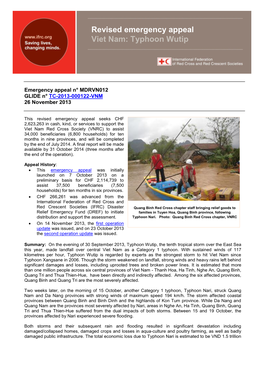 Revised Emergency Appeal Viet Nam: Typhoon Wutip