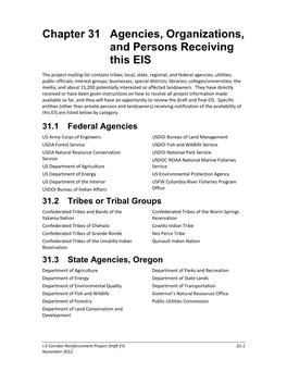 Chapter 31 Agencies, Organizations, and Persons Receiving This EIS