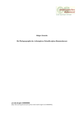 Holger Zetzsche Die Phylogeographie Des Artkomplexes Pulsatilla Alpina