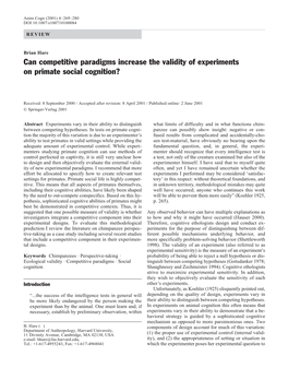 Can Competitive Paradigms Increase the Validity of Experiments on Primate Social Cognition?