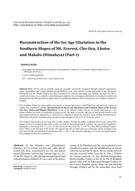 Reconstruction of the Ice Age Glaciation in the Southern Slopes of Mt