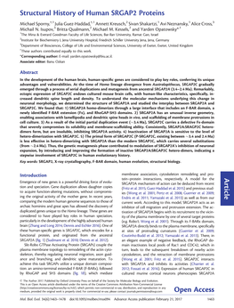 Structural History of Human SRGAP2 Proteins Article Open Access