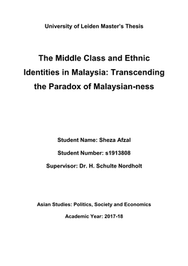 The Middle Class and Ethnic Identities in Malaysia: Transcending the Paradox of Malaysian-Ness