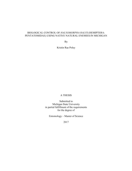 Biological Control of Halyomorpha Halys (Hemiptera: Pentatomidae) Using Native Natural Enemies in Michigan