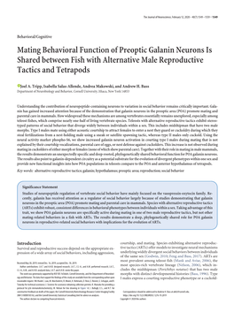 Mating Behavioral Function of Preoptic Galanin Neurons Is Shared Between Fish with Alternative Male Reproductive Tactics and Tetrapods