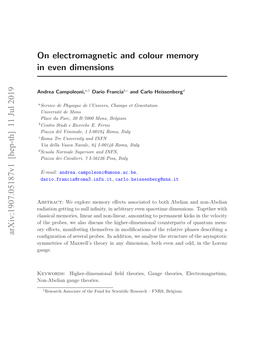On Electromagnetic and Colour Memory in Even Dimensions