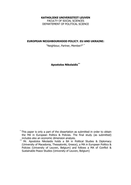 European Neighbourhood Policy. EU and Ukraine: Neighbour, Partner