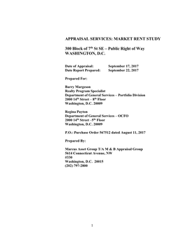 APPRAISAL SERVICES: MARKET RENT STUDY 300 Block of 7Th St SE