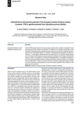 Research Note Helminth Fauna and Zoonotic Potential of the European