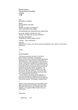 Daniel Lysons the Environs of London London 1796