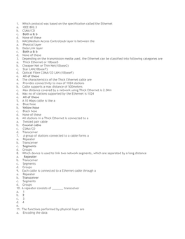 1. Which Protocol Was Based on the Specification Called the Ethernet A