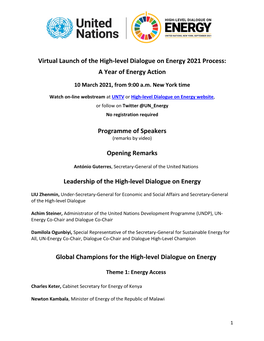 Virtual Launch of the High-Level Dialogue on Energy 2021 Process: a Year of Energy Action