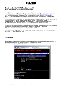 Barix Shoutcast Guide V1.20 Page 1/7 Shoutcast Startup and Configuration