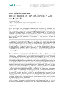 Socialist Biopolitics: Flesh and Animality in Cuba and Venezuela