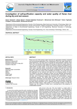 Journal of Applied Research in Water and Wastewater Investigation of Self-Purification Capacity and Water Quality of Haraz River