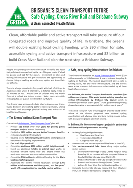 BRISBANE's CLEAN TRANSPORT FUTURE Safe Cycling, Cross River
