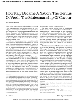 How Italy Became a Nation: the Genius of Verdi, the Statesmanship of Cavour